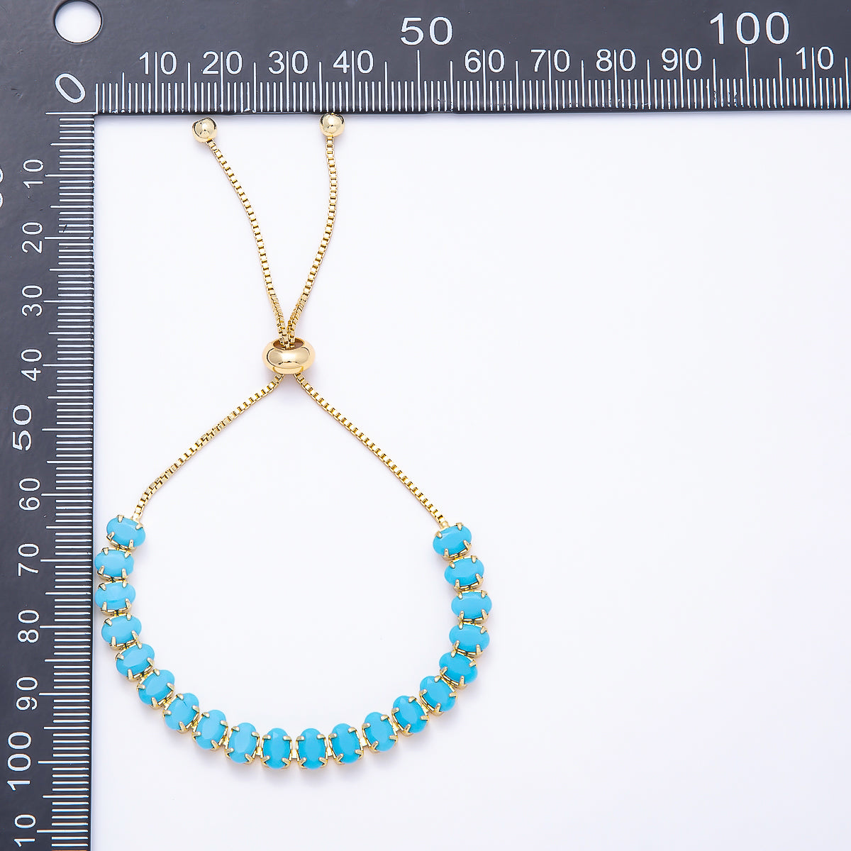 16K Gold Filled 6mm Turquoise Oval Gemstone Box Chain Adjustable Bolo Slide Bracelet in Gold & Silver | WA-02445 WA-02510