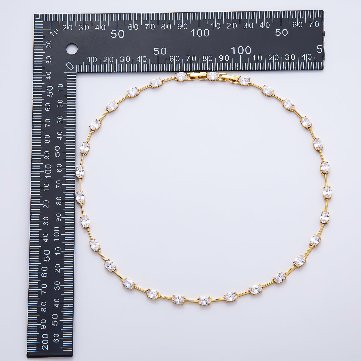 16K Gold Filled 5mm Clear Oval CZ Bar Gemstone Chain 17 Inch Adjustable Necklace | WA-04720