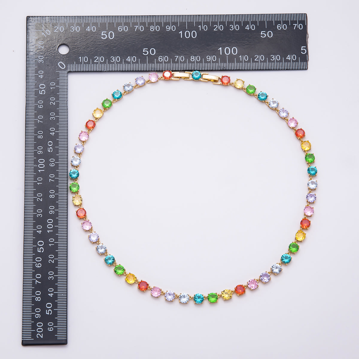 16K Gold Filled 6mm Multicolor Rainbow Round CZ Tennis Chain 17 Inch Adjustable Necklace | WA-04599