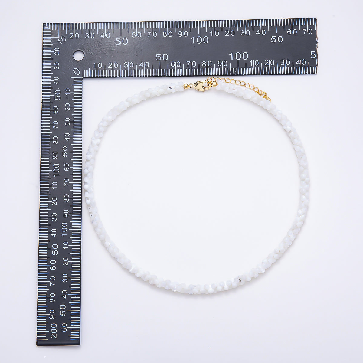18K Gold Filled 6mm White Quartz Dotted Gemstone Chain 16.5 Inch Necklace | WA-00425