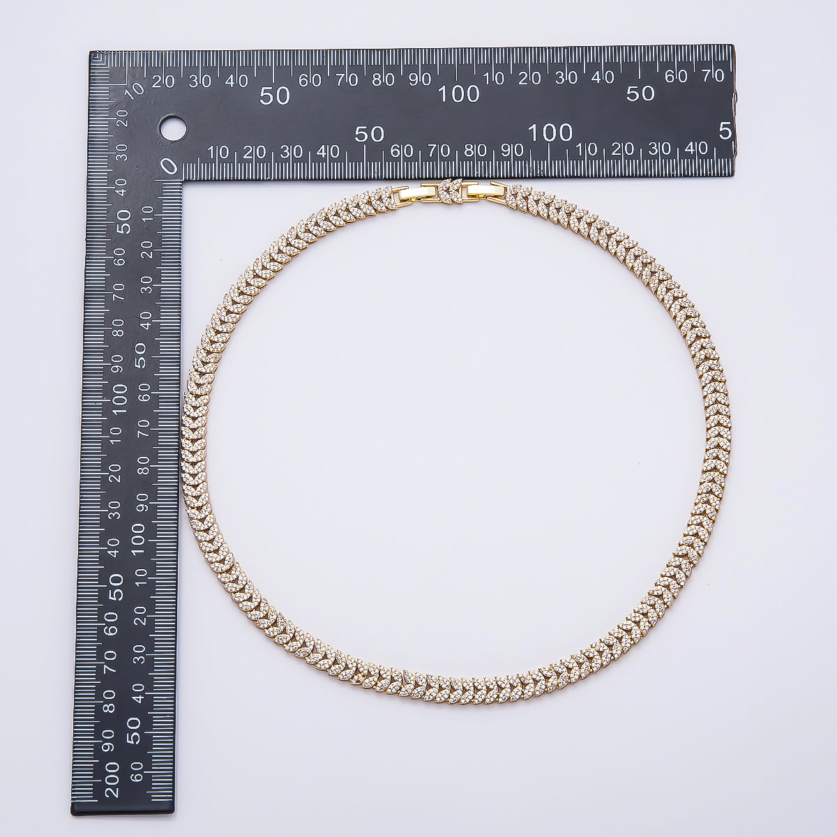 16K Gold Filled 7mm Micro Paved CZ Heart Curb Chain 17 Inch Adjustable Necklace | WA-04758
