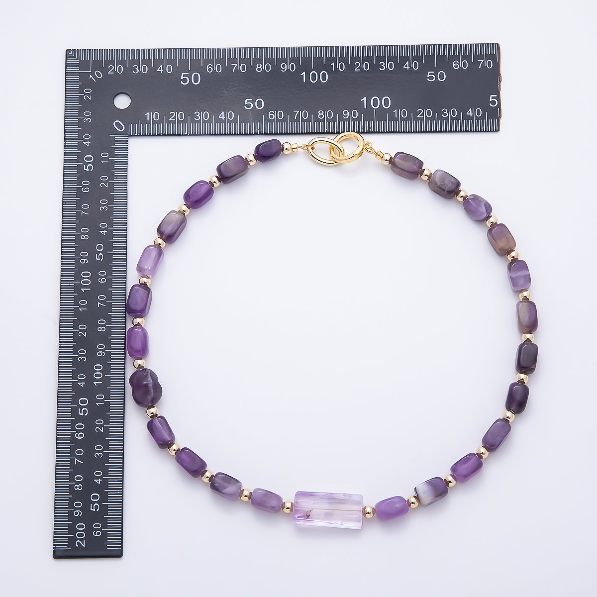 16K Gold Filled 12.5mm Amethyst Rectangle Gemstone Chain 19 Inch Necklace w. Dual Push Gate | WA-00570