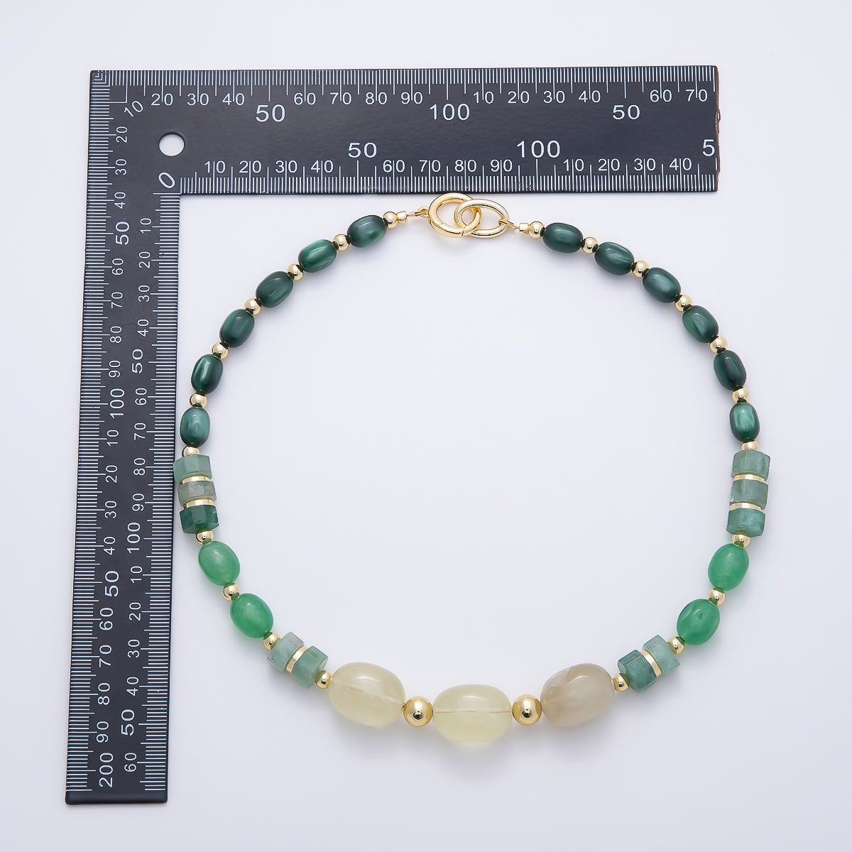 Handmade 16K Gold Filled 8mm Green Aventurine Gradient Gemstone Chain 18 Inch Necklace w. Push Gate Charm Holder | WA-01485