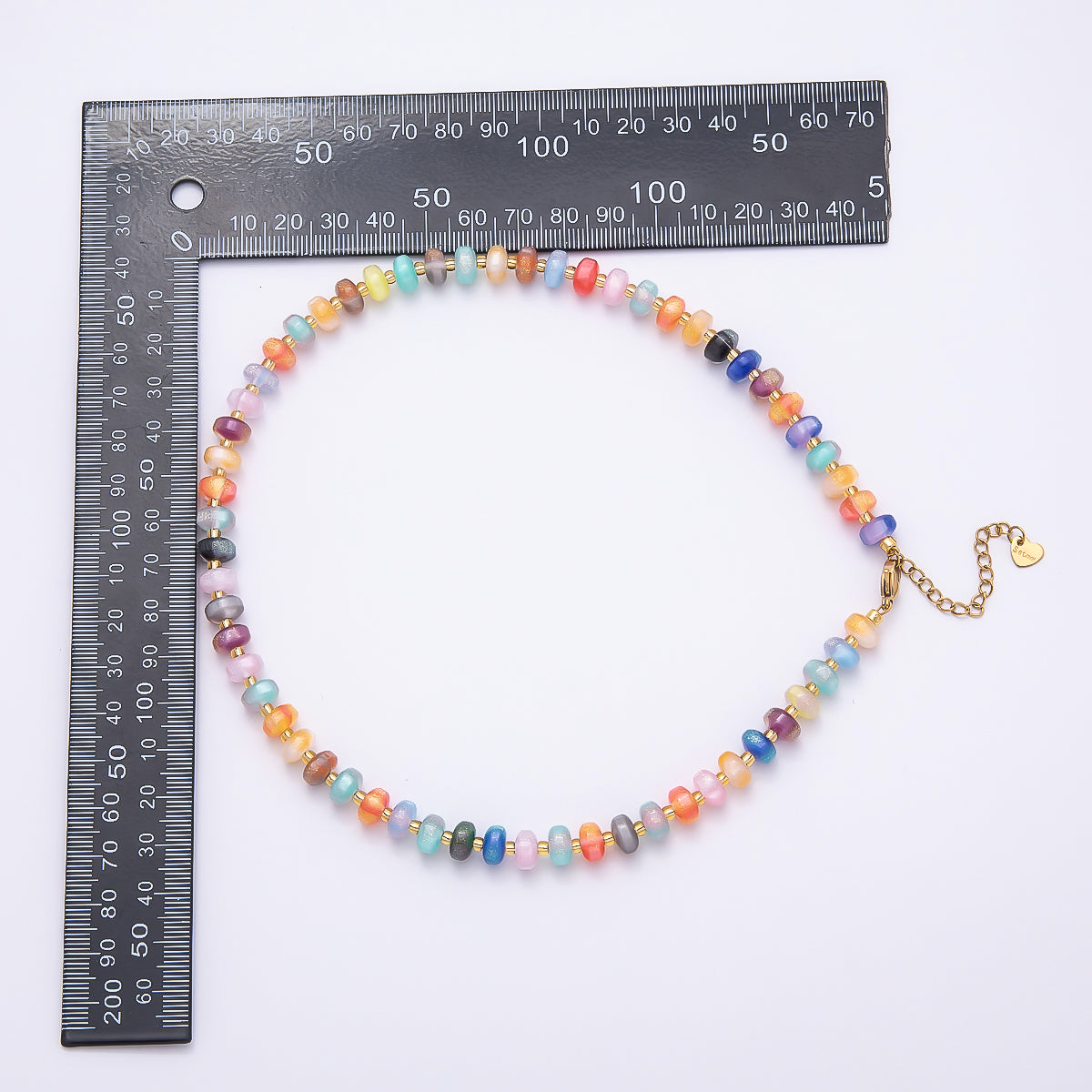 Stainless Steel 8mm Multicolor, Yellow, Blue, Orange, Pink, Green Glitter Rondelle 16 Inch Necklace w. Extender | WA-04549 ~ WA-04553