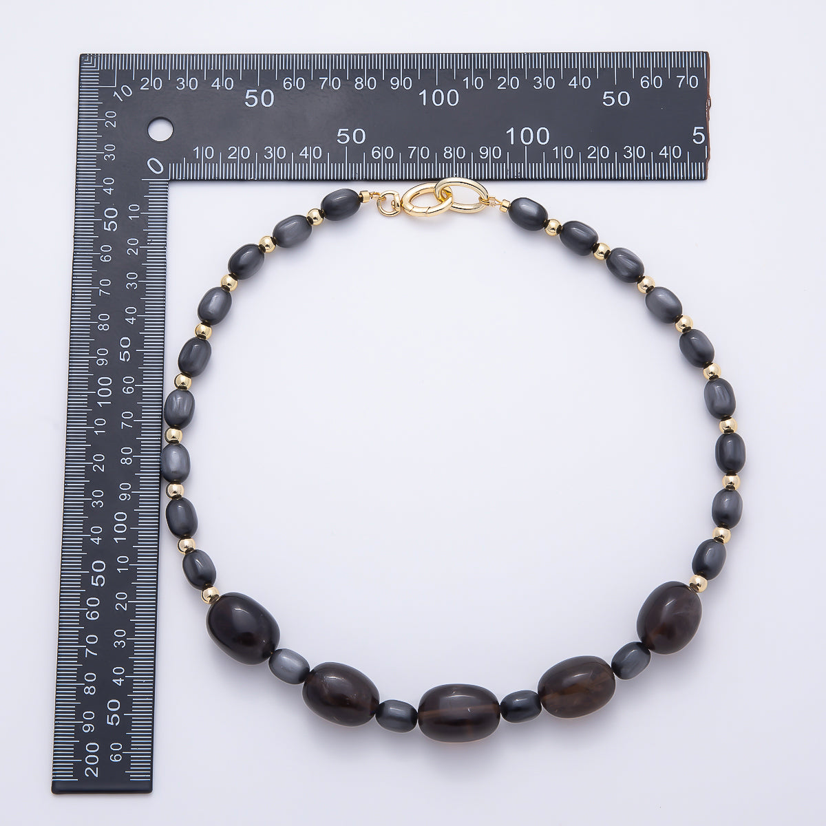16K Gold Filled 8.5mm Black Onyx Rectangle Gemstone Chain w. Dual Push Gate | WA-02059