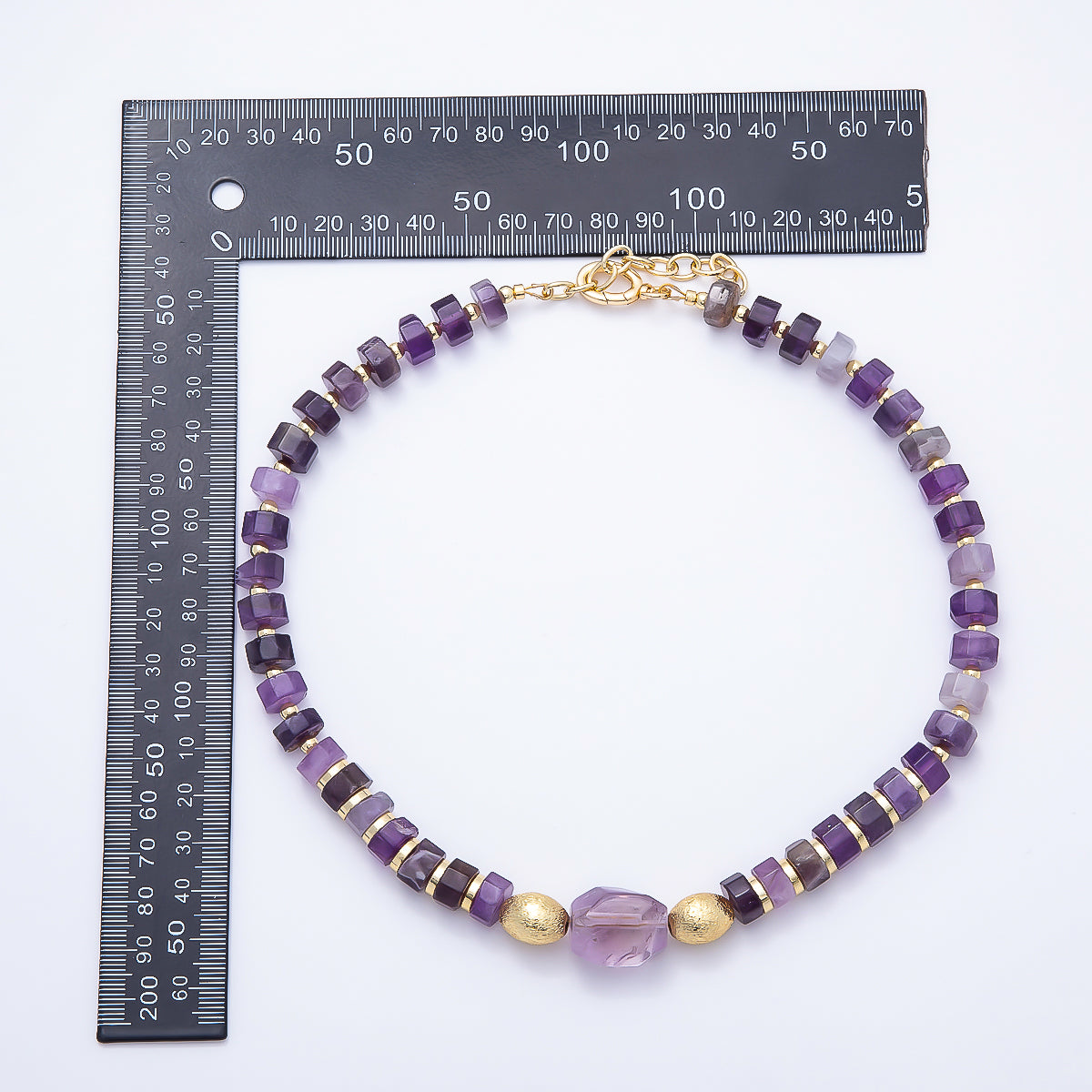 Handmade 16K Gold Filled Amethyst Tube Gemstone Chain 18 Inch Necklace | WA-01481