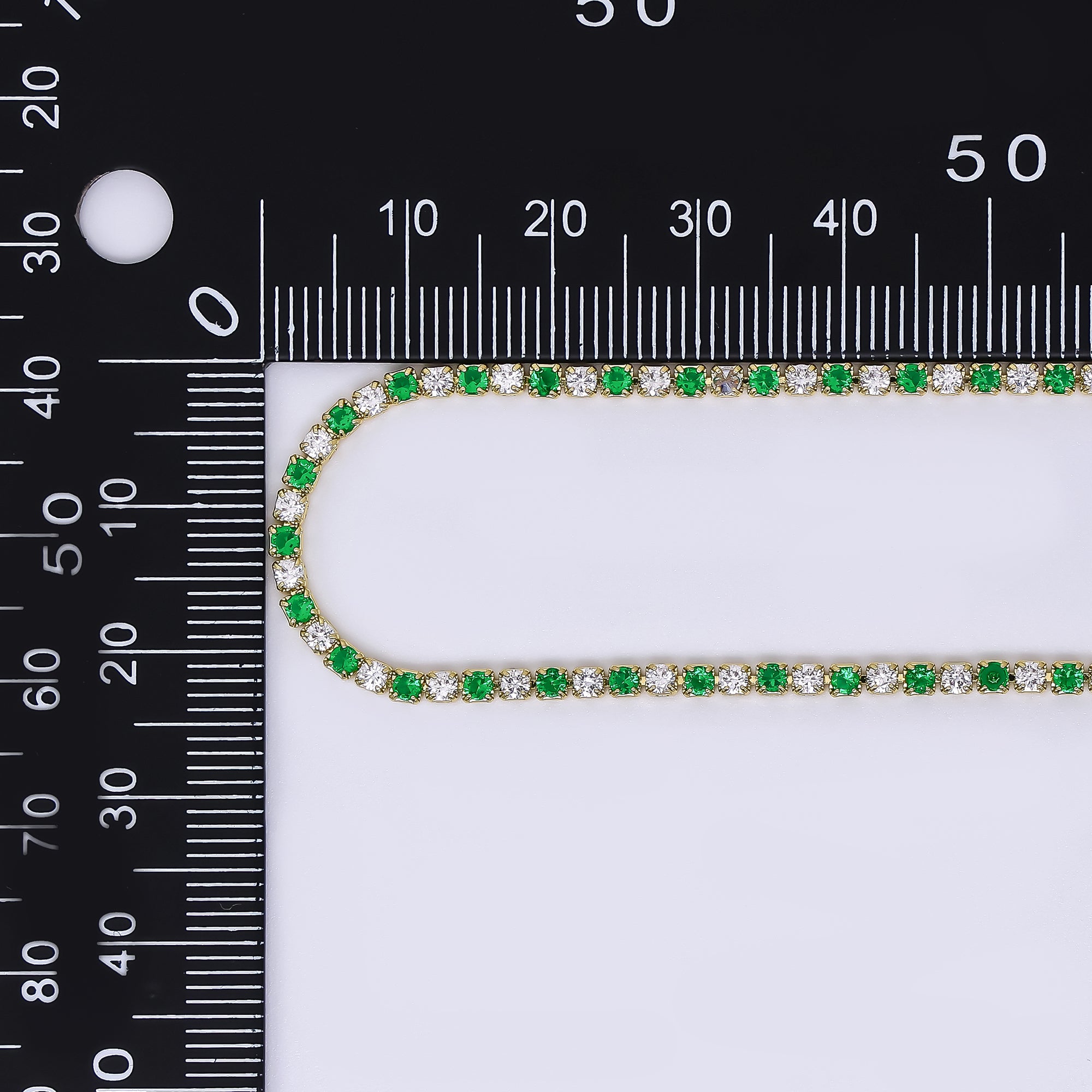 24K Gold Filled 2mm Green, Blue Clear Alternate Tennis Chain 18 Inch Necklace | WA-3802 WA-3803