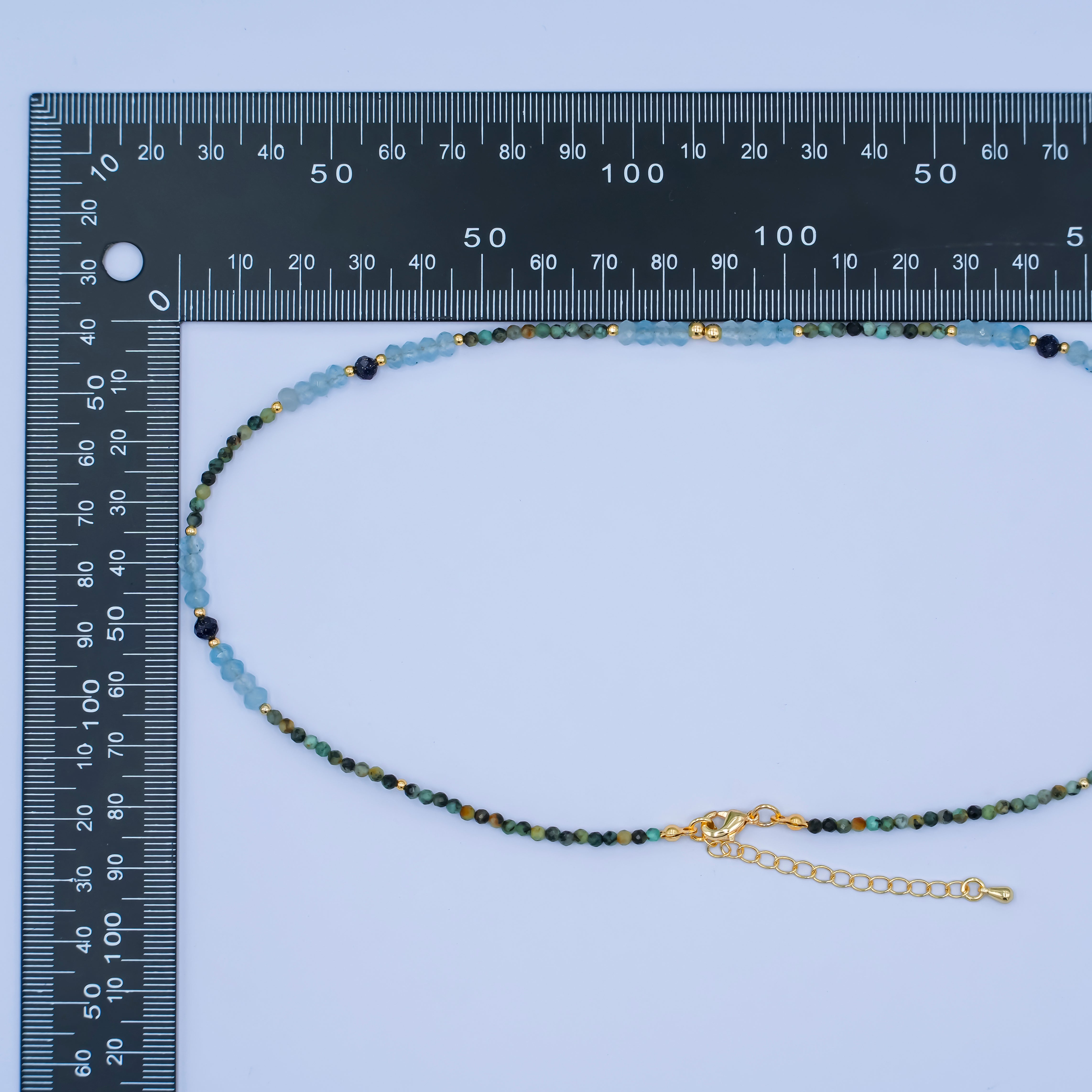 24K Gold Filled Green Blue Multifaceted Gemstone Bead 17 Inch Necklace | WA-2965