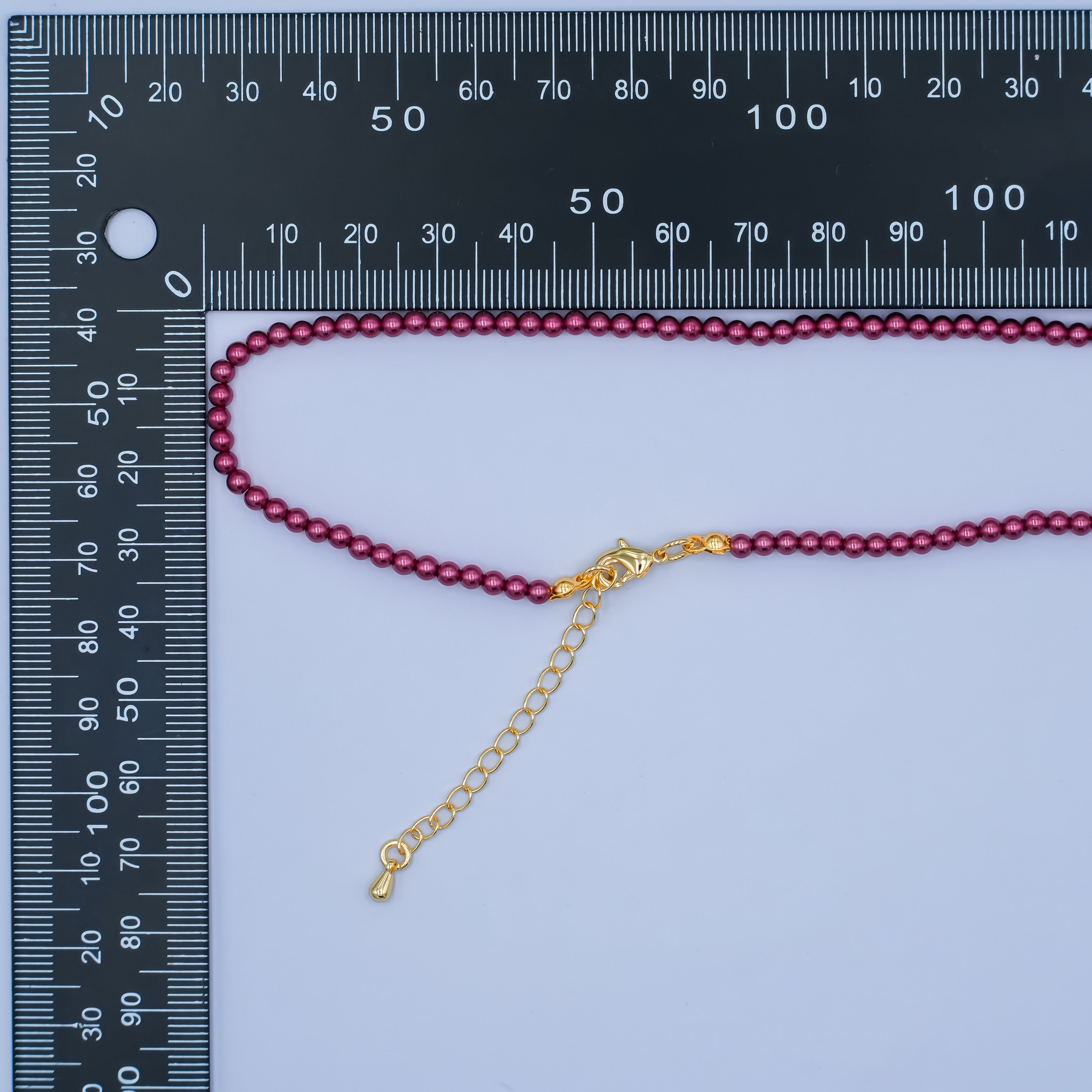 24K Gold Filled 10mm, 8mm, 6mm, 4mm, 3mm Red Round Shell Pearl 16.5 Inch Necklace | WA-2848 ~ WA-2852