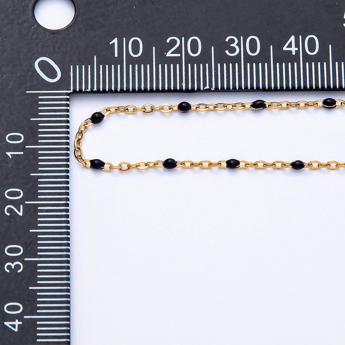 18K Gold PVD Stainless Steel 1.8mm Black CZ Multifaceted Bead Satellite Unfinished Chain by Yard | Roll-01836