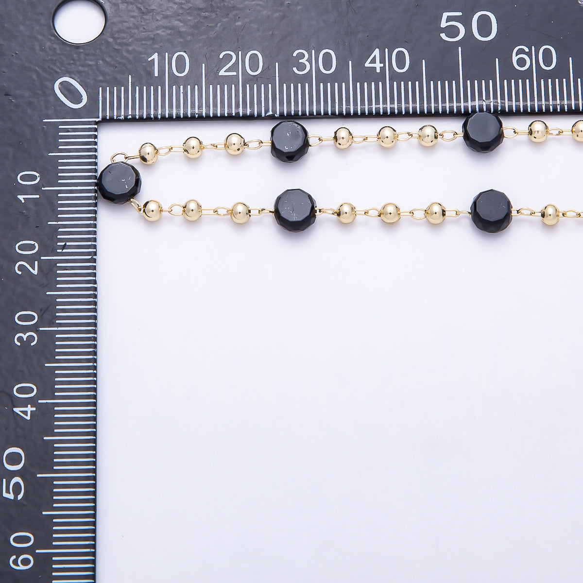 16K Gold Filled 6mm Black Crystal Rondelle Bead Unfinished Chain by Yard | Roll-01902