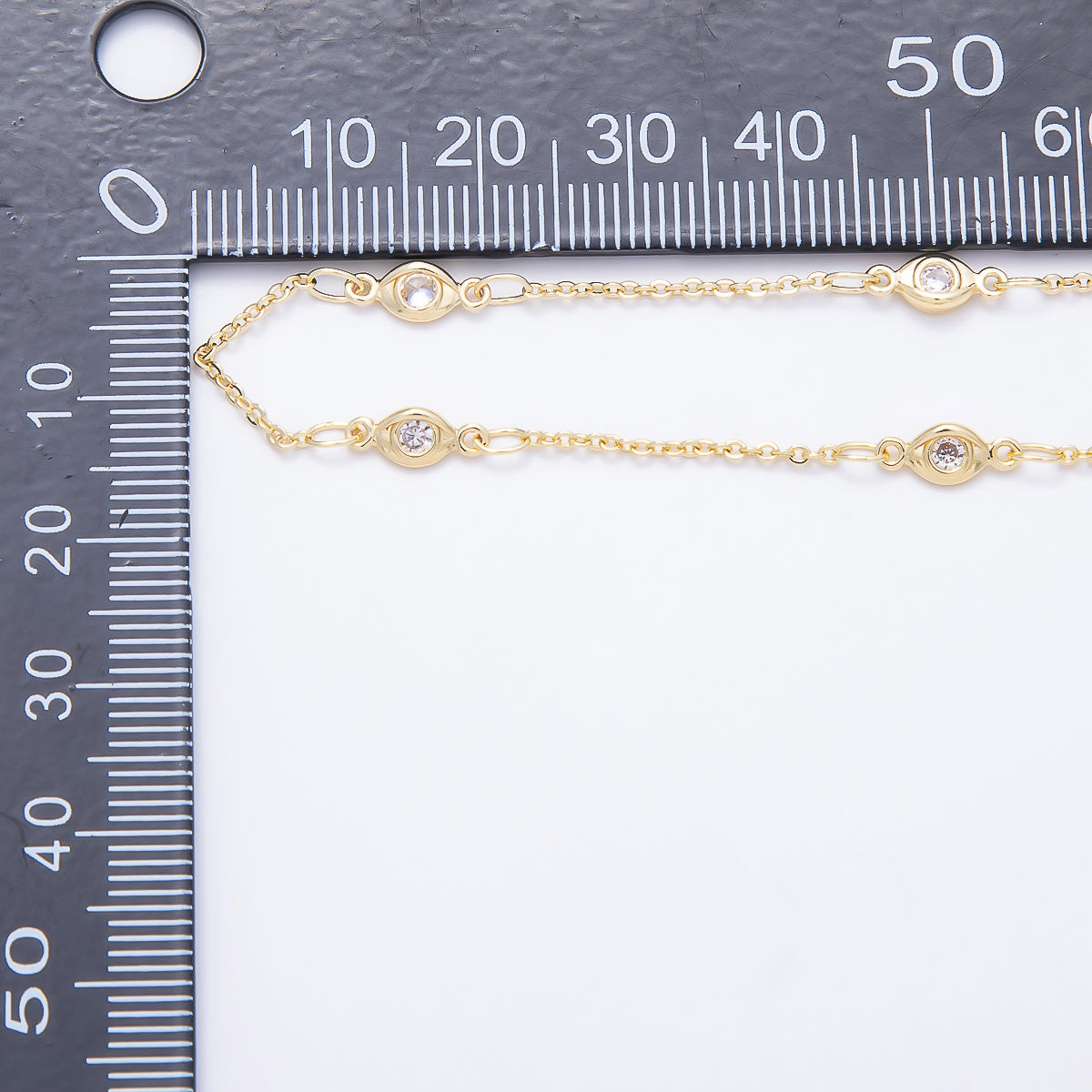 16K Gold Filled 4mm Clear CZ Evil Eye Bezel Cable Unfinished Chain by Yard | Roll-01909