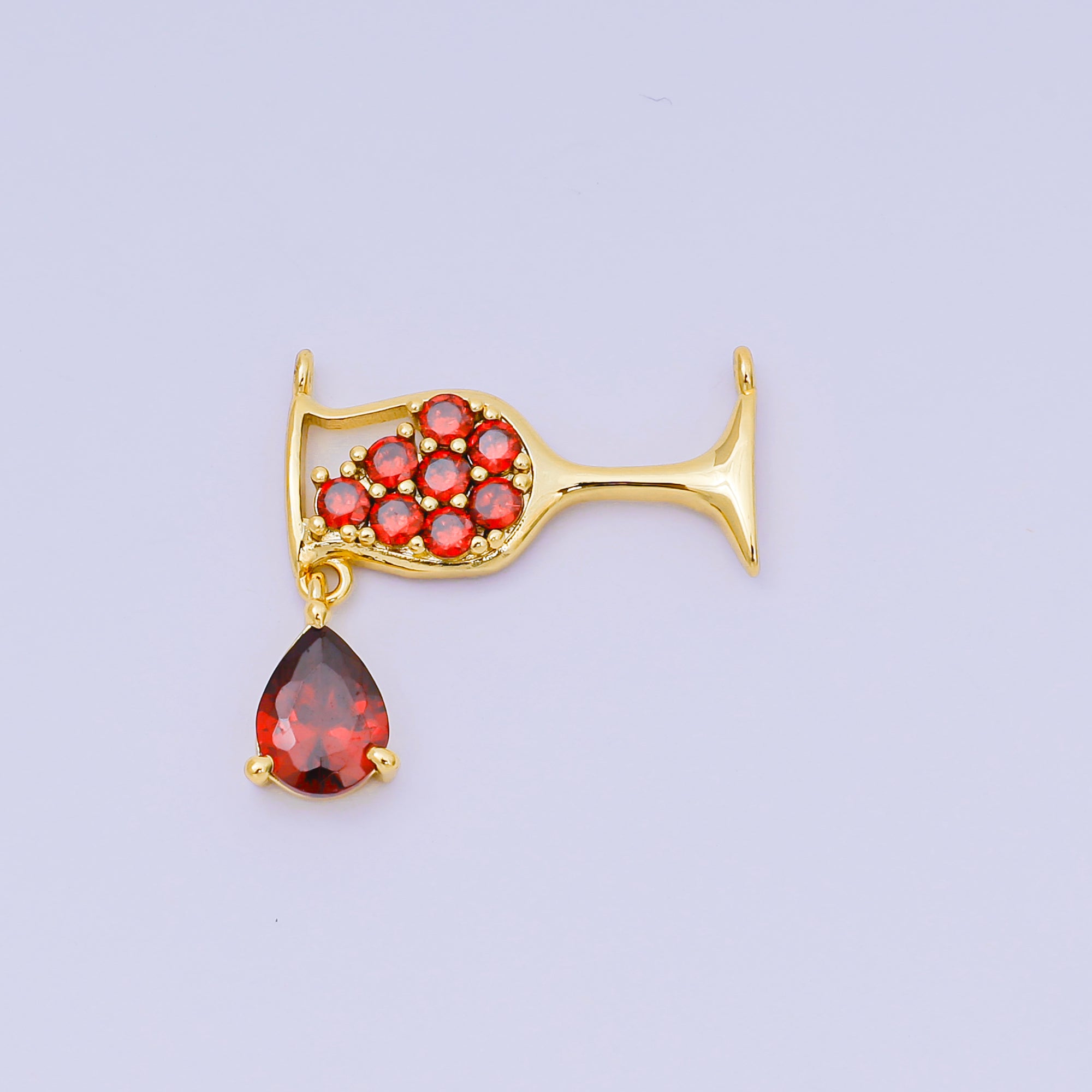 24K Gold Filled 21.5mm x 12mm Micro Paved CZ Red Wine Alcohol Connector | Y053