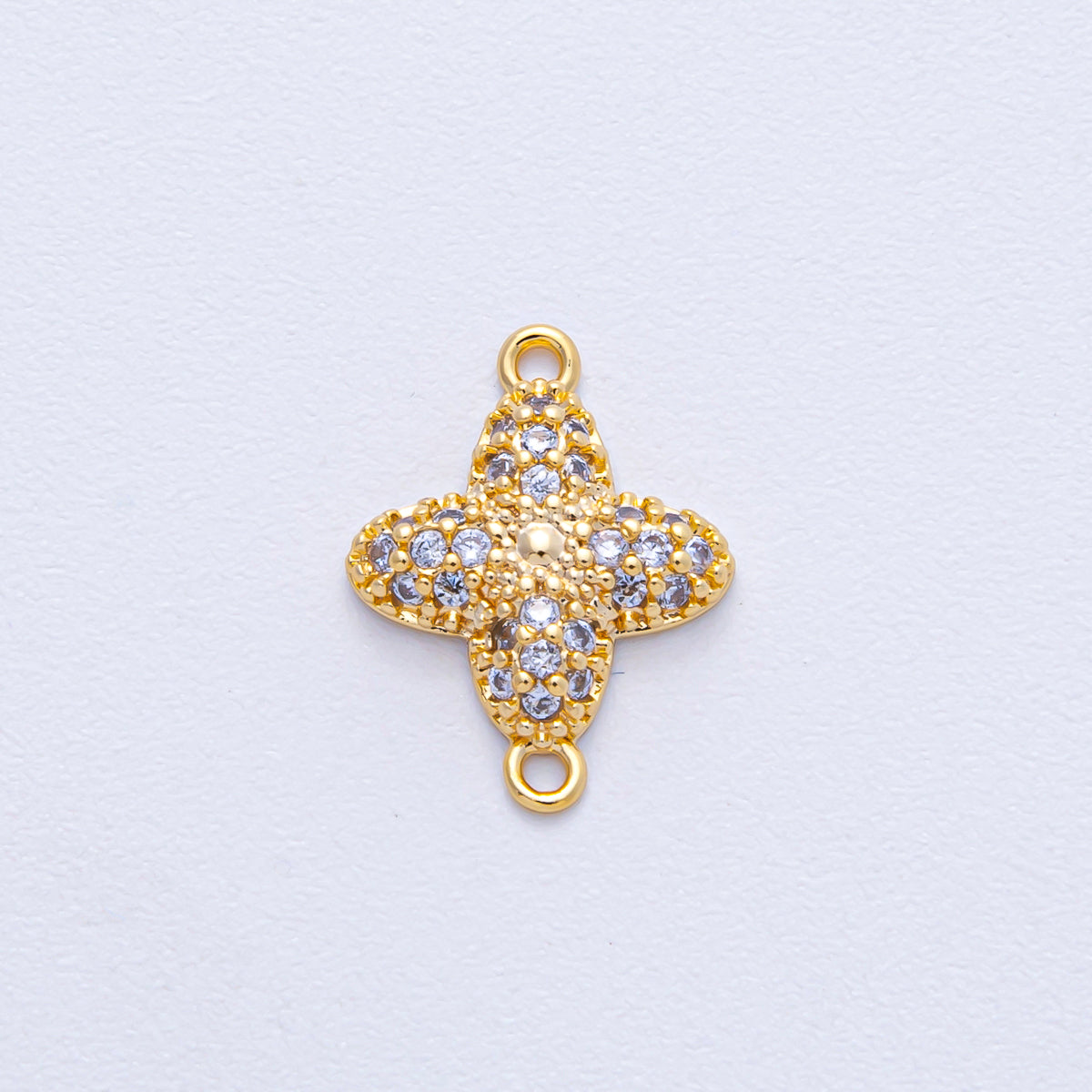 24K Gold Filled 15mm Clear Micro Paved CZ Clover Quatrefoil Connector | Y169
