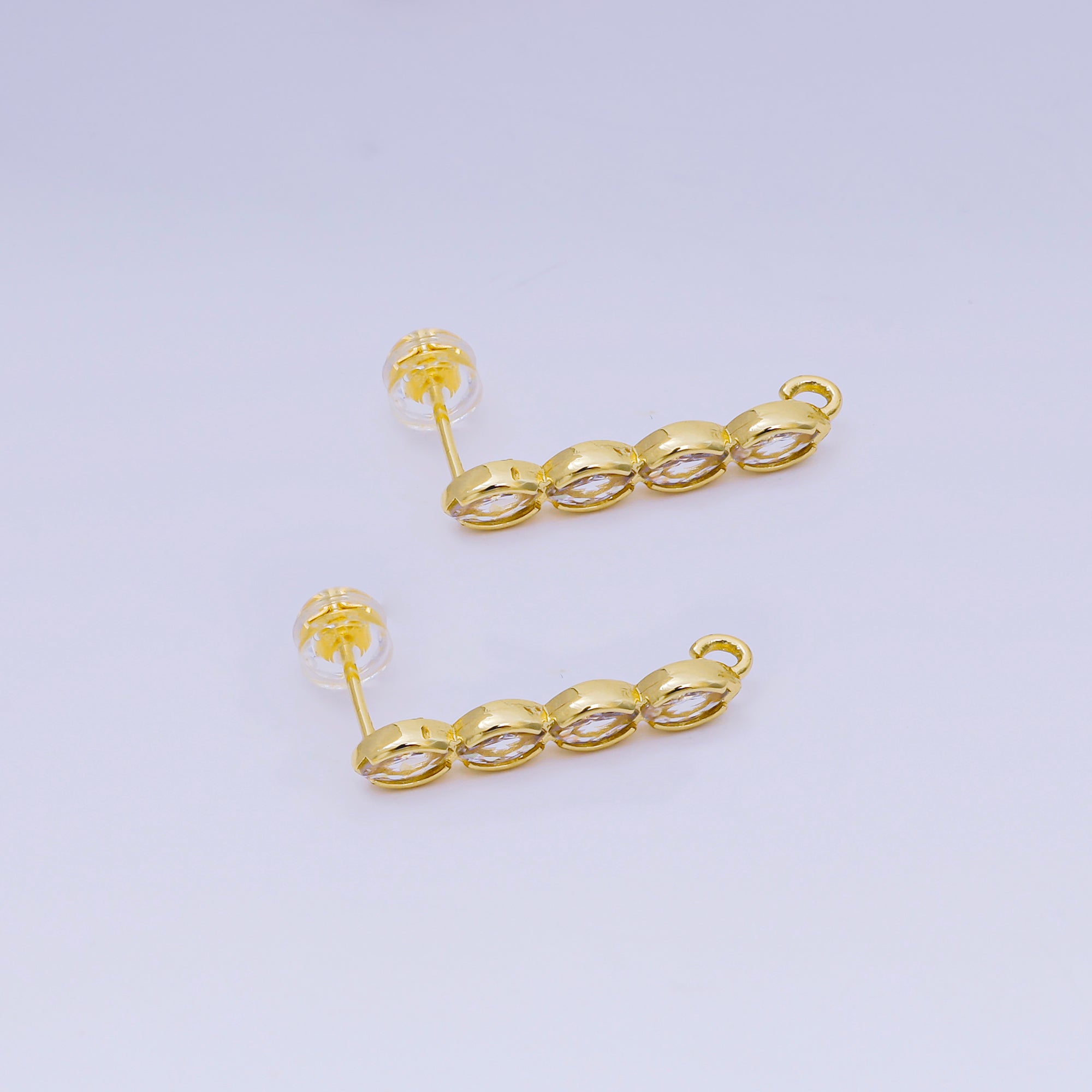 24K Gold Filled 23mm Clear CZ Marquise Drop Stud Earrings Finding | Z1271