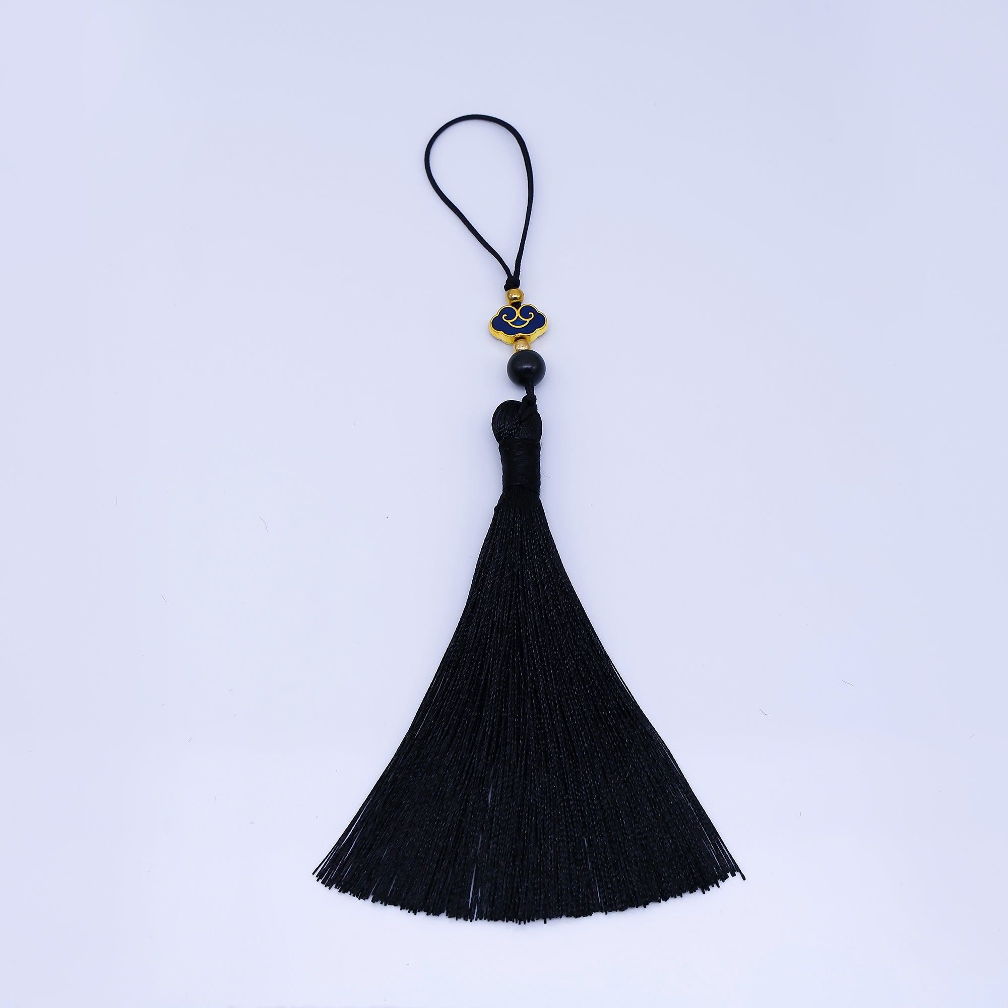 Black Silk Tassel with Onyx Beads Accent Decorative Pendant for Jewelry or Accessories Z1492