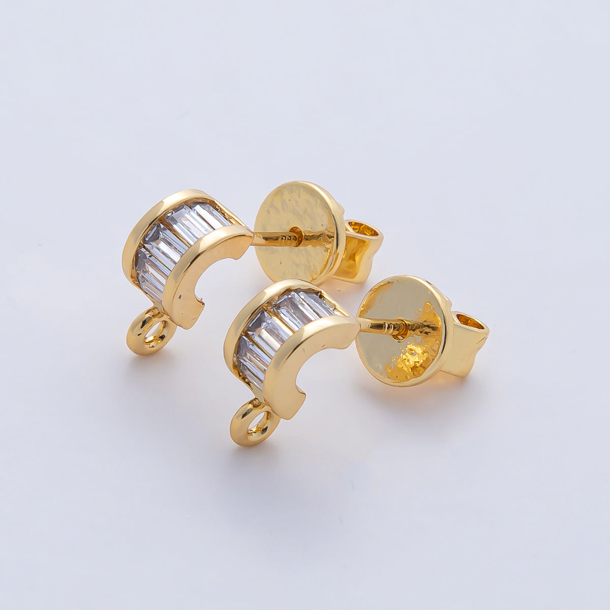 18K Gold Filled 9.5mm Clear Baguette CZ Drop C-Shaped Hoop Earring Findings in Gold & Silver | Z1638