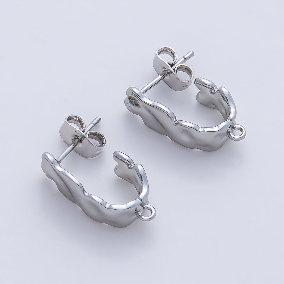 18K Gold Filled 18mm Hammered Molten Drop J-Shaped Hoop Earring Findings in Gold & Silver | Z1640