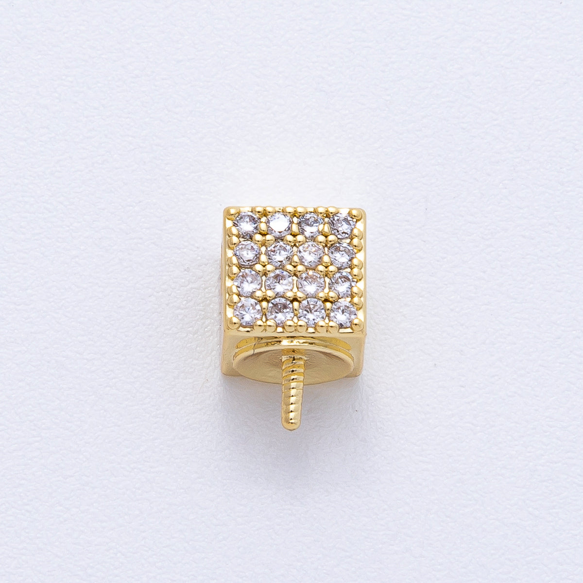 18K Gold Filled 9.3mm Drill Micro Paved Square Bead Bail Finding | Z1657