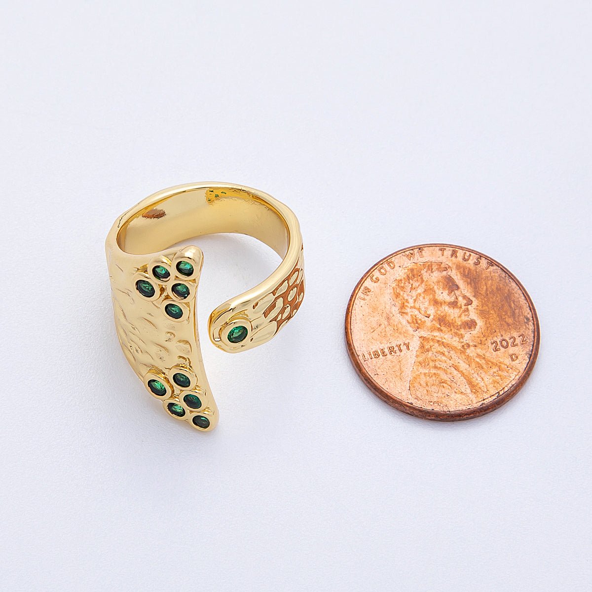 AimVogue 14K Gold Filled Round CZ Hammered Wrap Ring | O1320 Rings - 00025 - DLUXCA