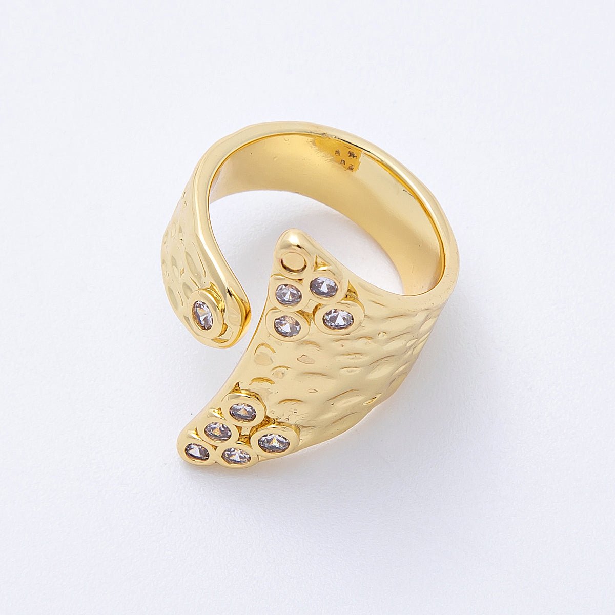 AimVogue 14K Gold Filled Round CZ Hammered Wrap Ring | O1320 Rings - 00025 - DLUXCA