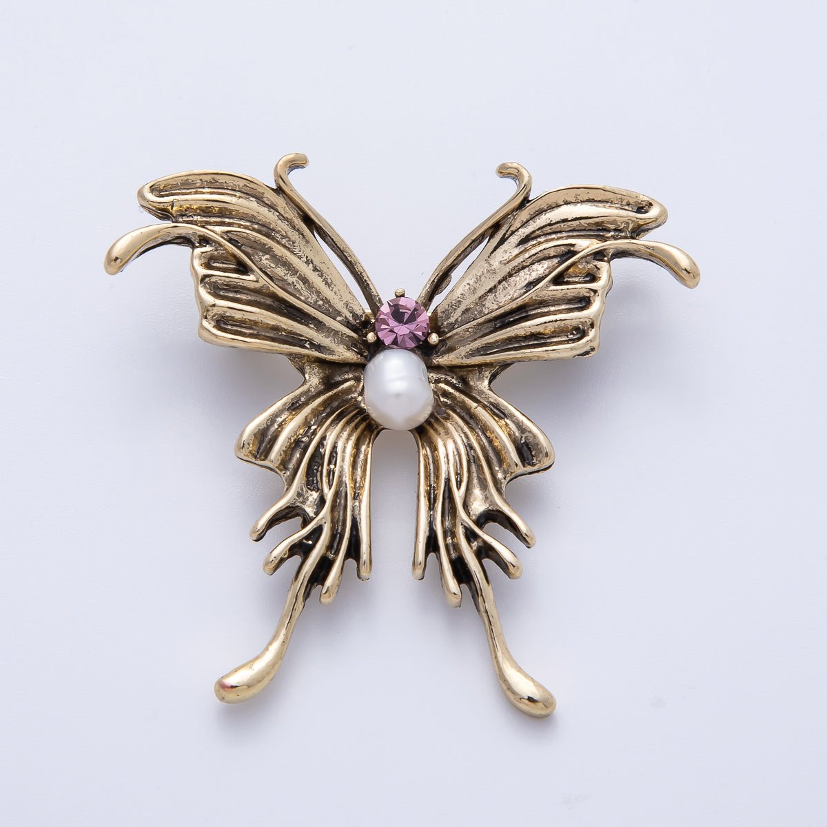 Antique Gold 41mm Purple CZ Shell Pearl Butterfly Mariposa Animals Brooch Pin | BH - 016 - DLUXCA