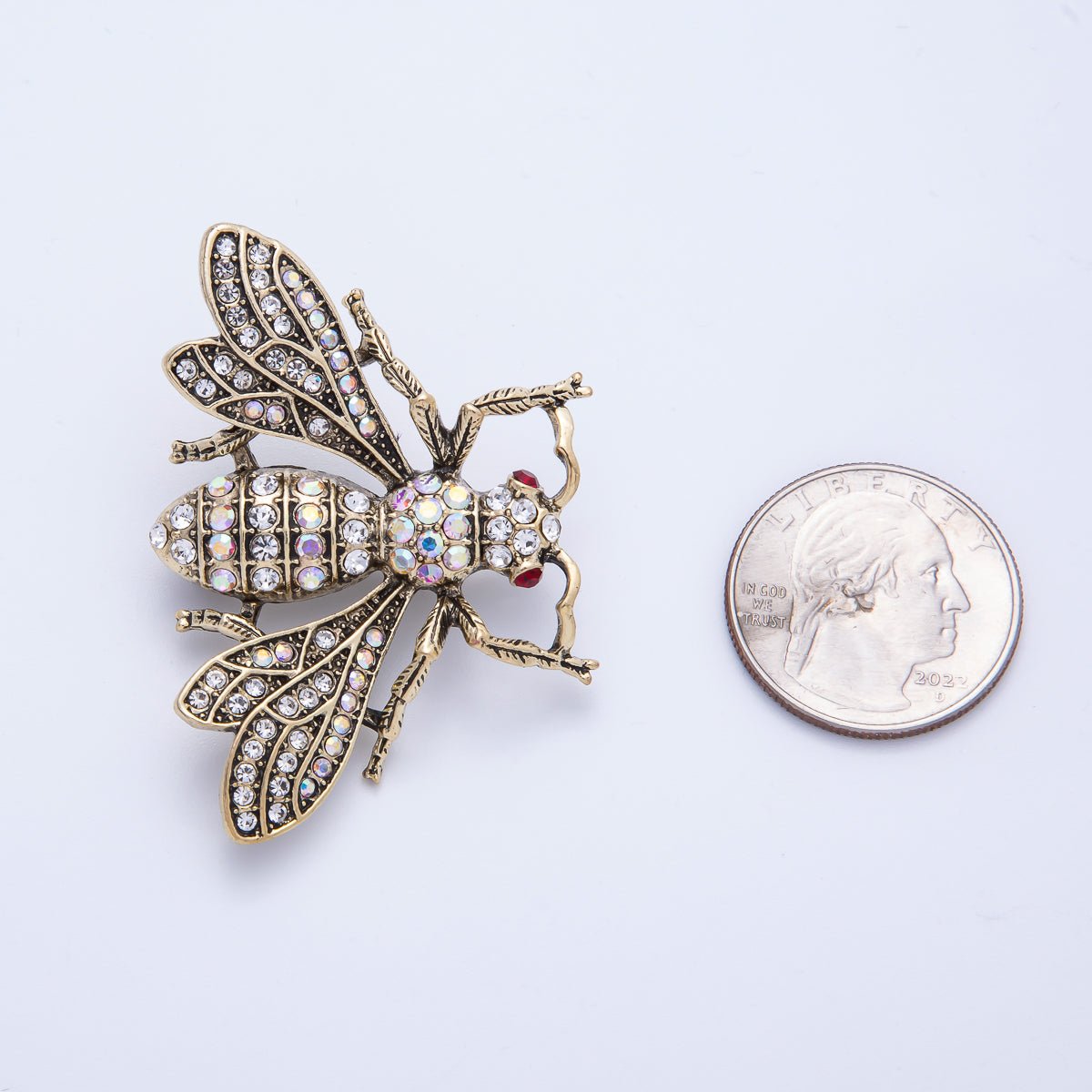 Antique Gold 50mm Micro Paved CZ Bumble Bee Insect Brooch Pin | BH - 045 - DLUXCA