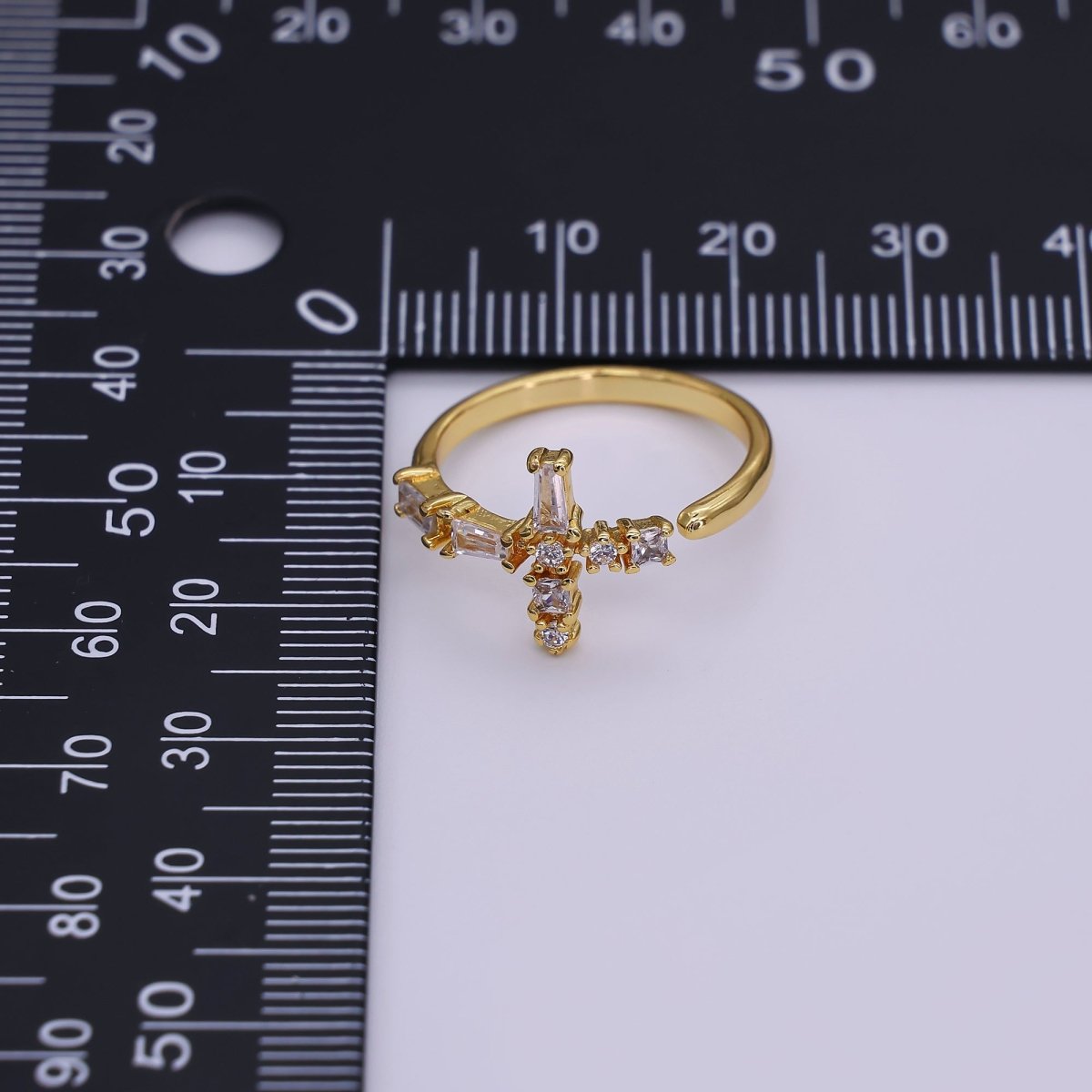 Baguette Side Cross Ring - Gold Cross Ring - Stacking Rings - Sideway Cross Ring - Cross Jewelry - Religious Jewelry - Sign Micro Pave ring R - 050 - DLUXCA