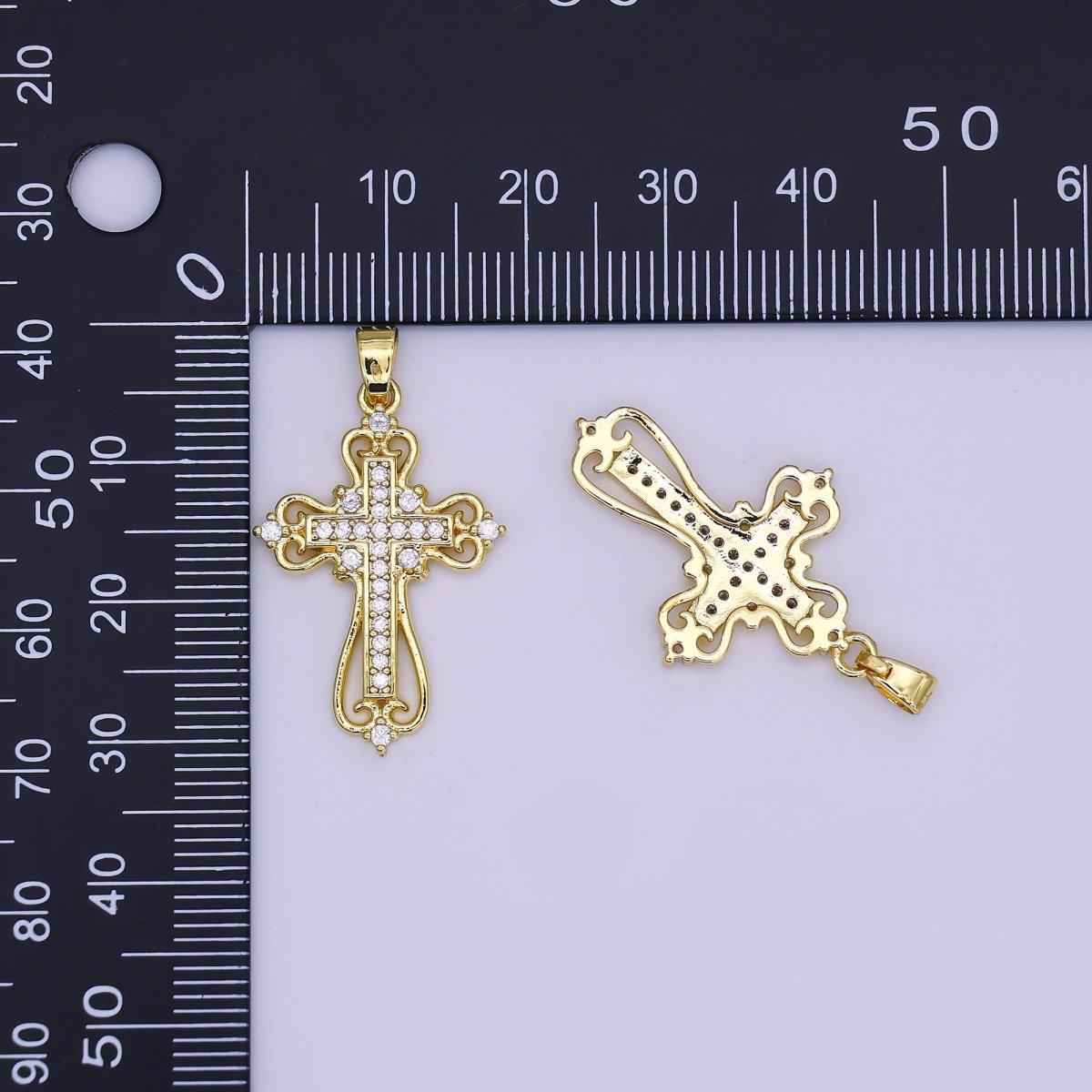 Beautiful Gold Ornate Cross Necklace Pendant Charm for Religious Christian Catholic Jewelry Making H - 404 - DLUXCA