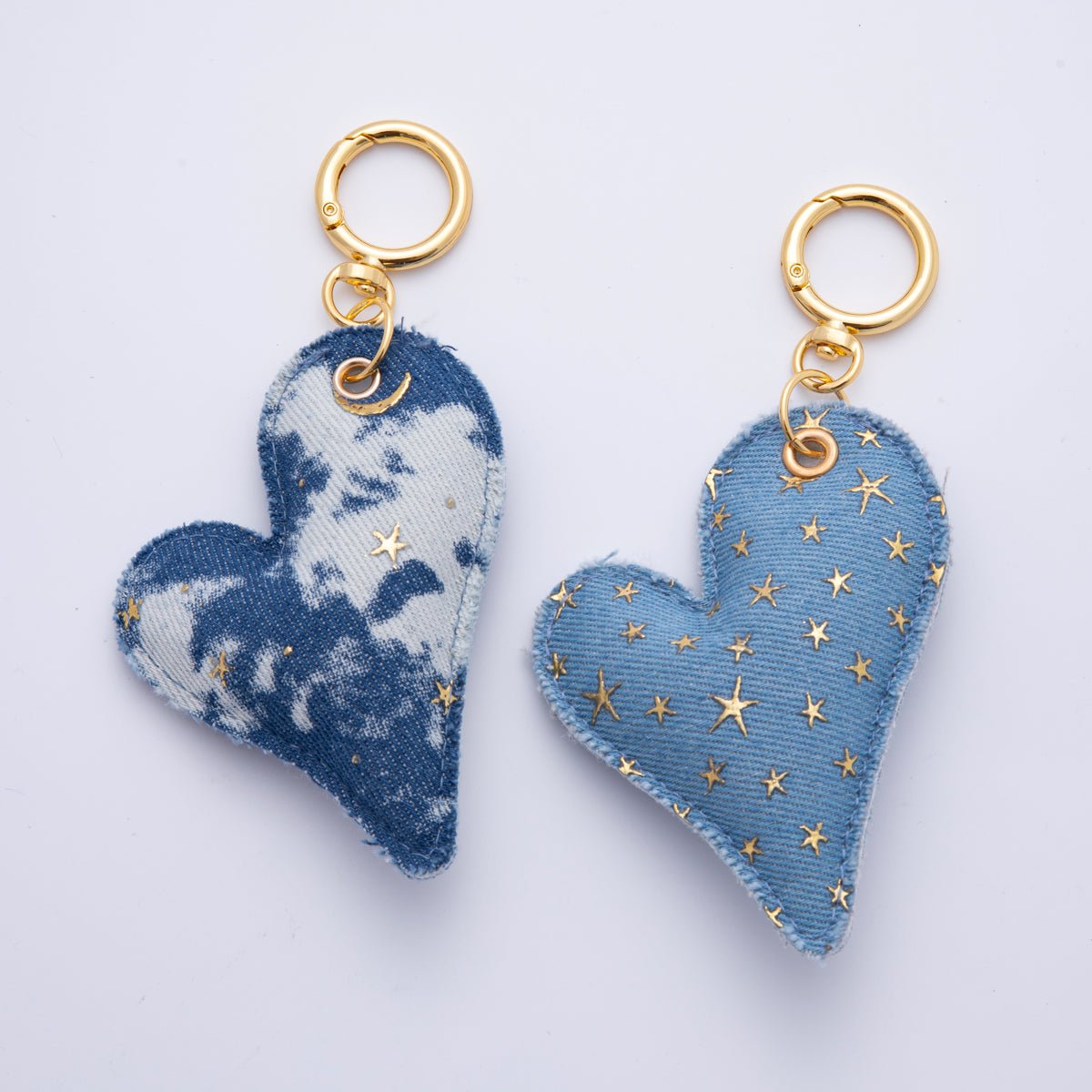 Big Heart Bag Charm Blue Denim Jeans Bag Accessory Keychain WB