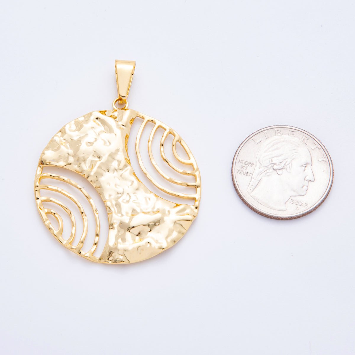 Big Stainless Steel 52mm Geometric Sunburst Open Round Pendant Charm | J644 - DLUXCA
