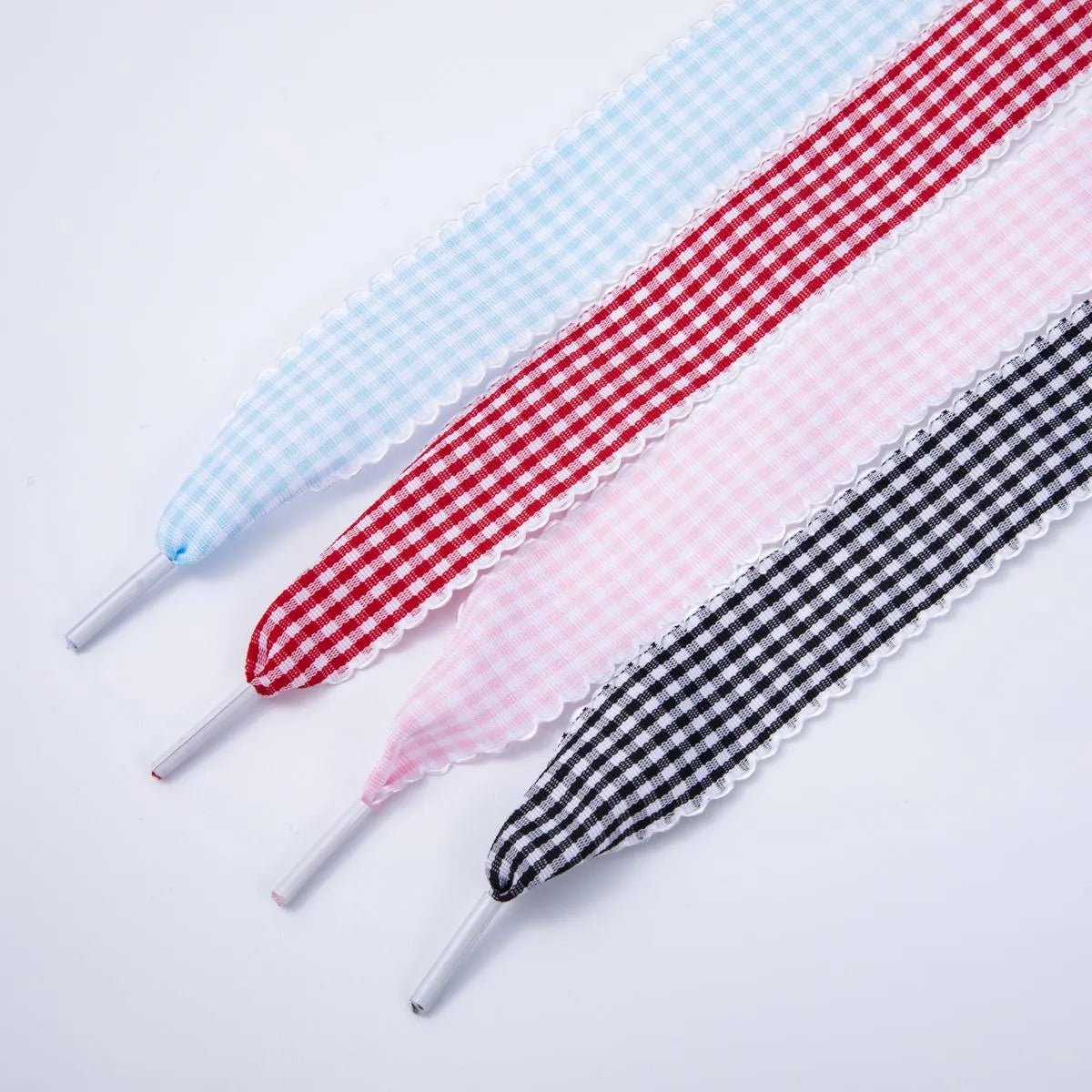Black, Blue, Red, Pink Gingham Checkered Retro Ribbon Shoelaces | WB00296 - WB00299 - DLUXCA