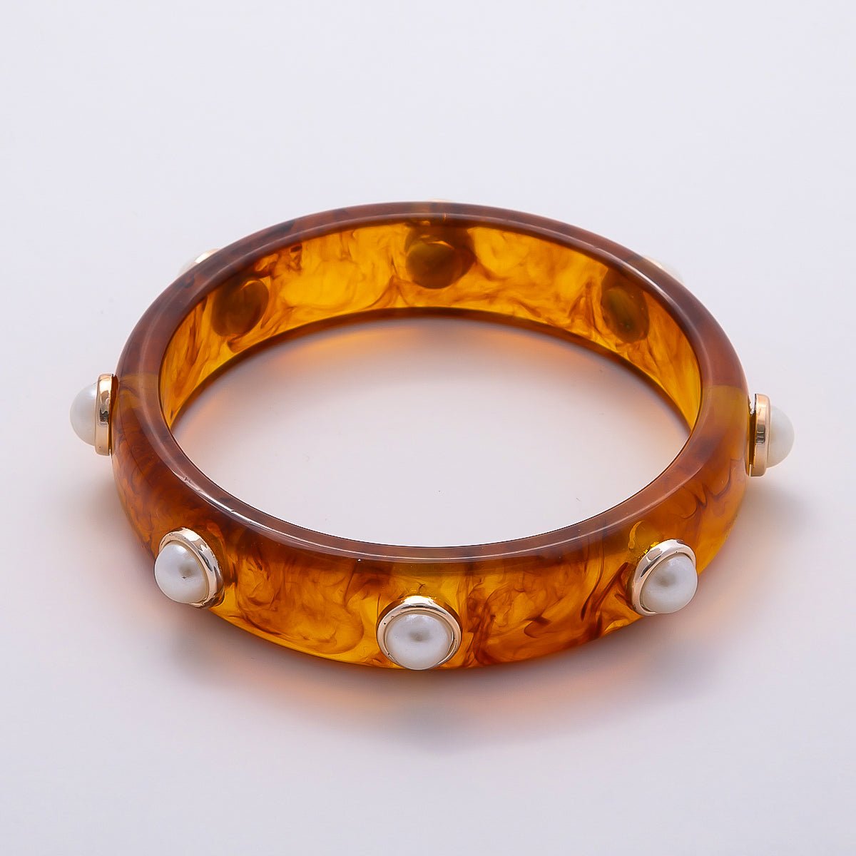 Black, Brown Tortoiseshell Shell Pearl Round Beaded Acrylic Resin Bangle Bracelet | WA - 04439 WA - 04440 - DLUXCA