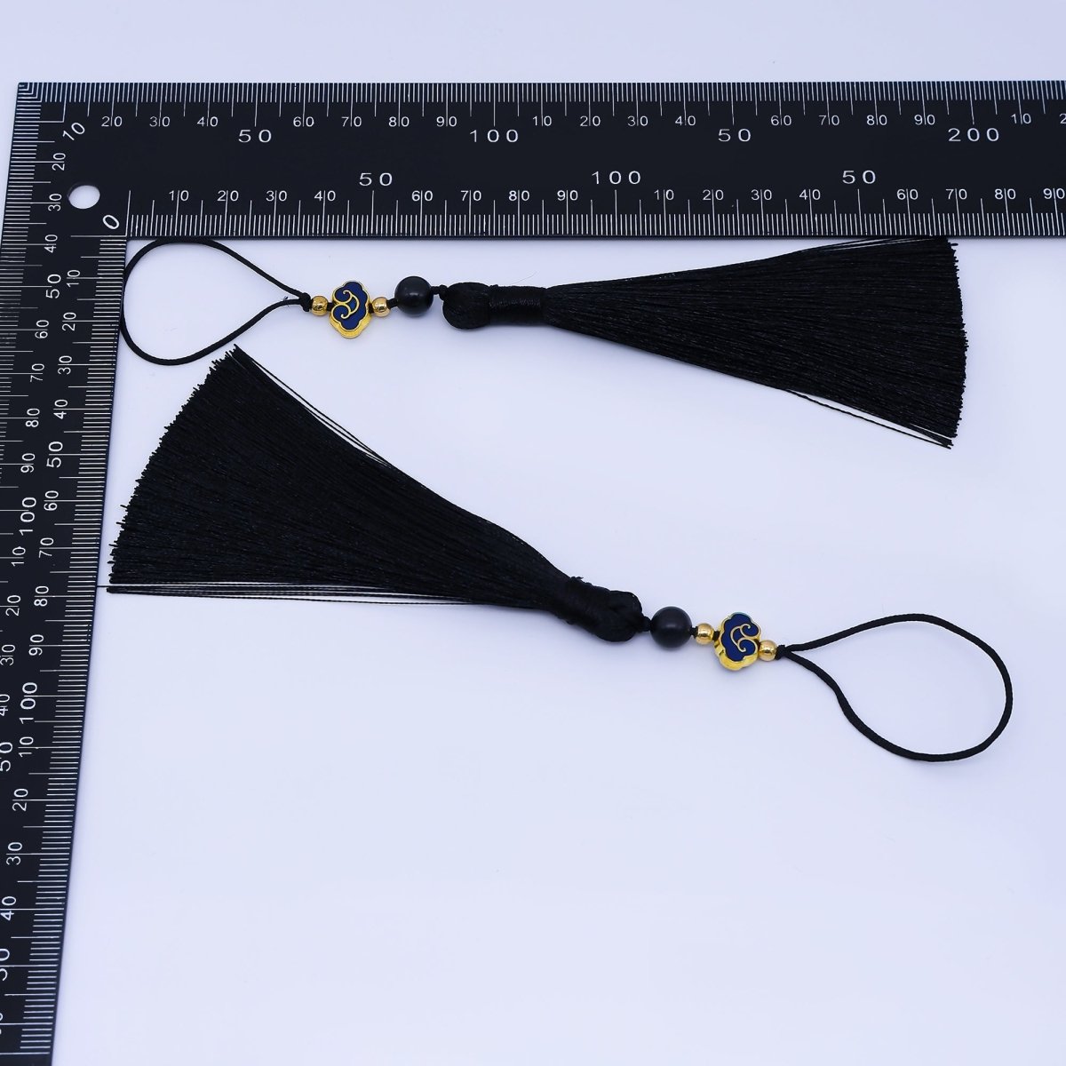 Black Silk Tassel with Onyx Beads Accent Decorative Pendant for Fringe Jewelry Accessories Z1492 - DLUXCA