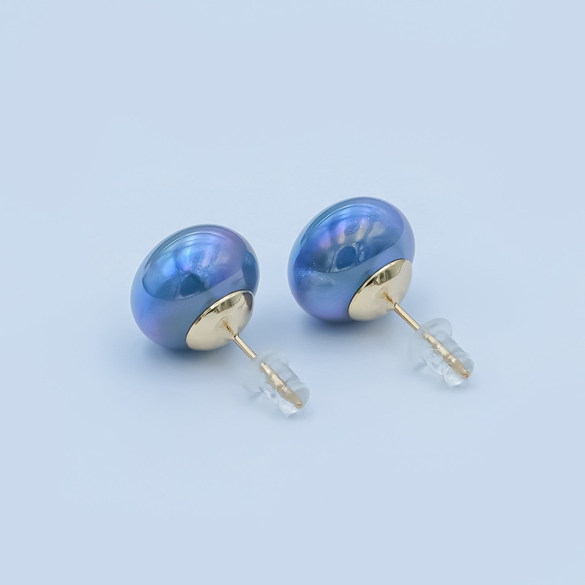 Blue Button Shell Pearl Stud Earrings in Gold & Silver | AD1264 AD1270 - DLUXCA