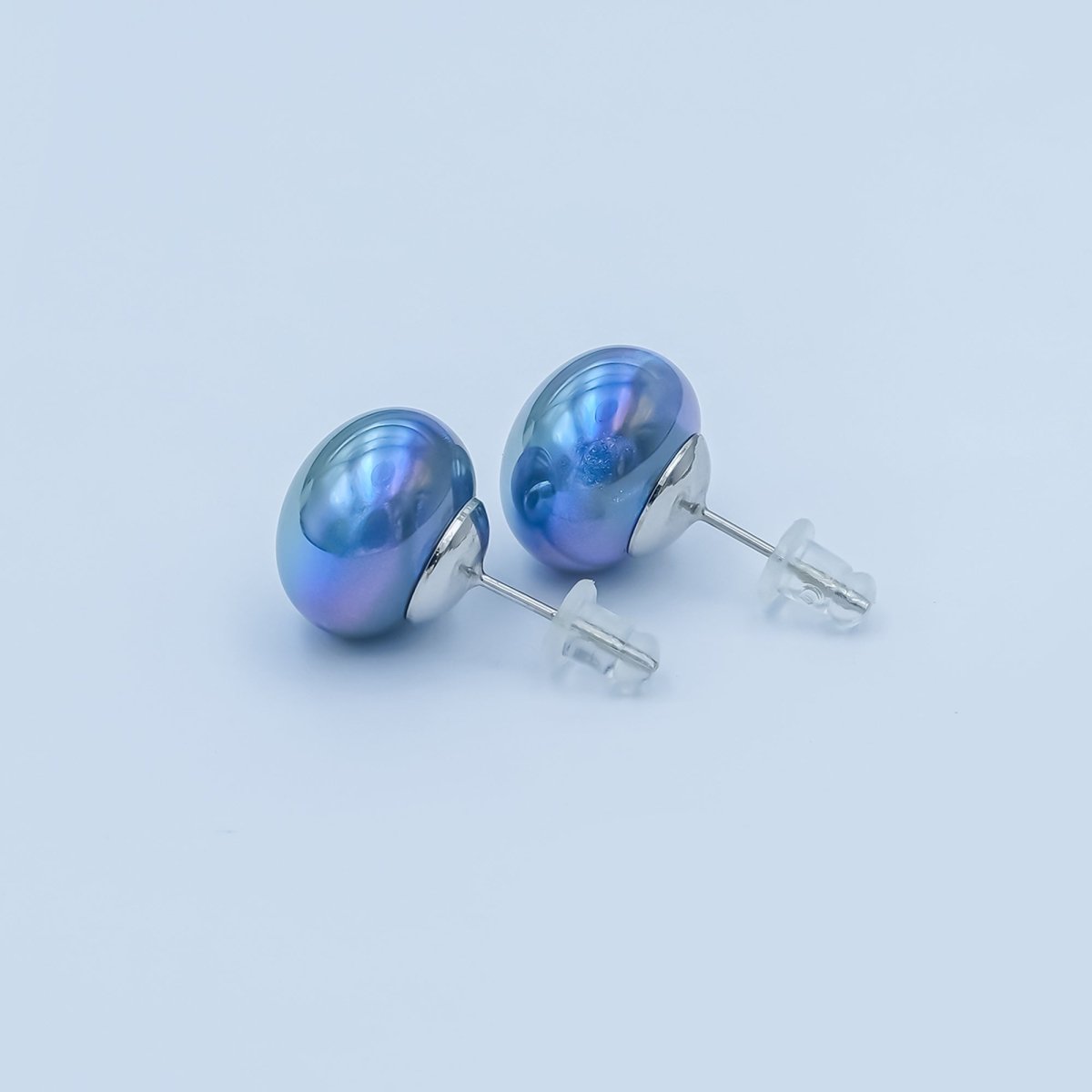 Blue Button Shell Pearl Stud Earrings in Gold & Silver | AD1264 AD1270 - DLUXCA