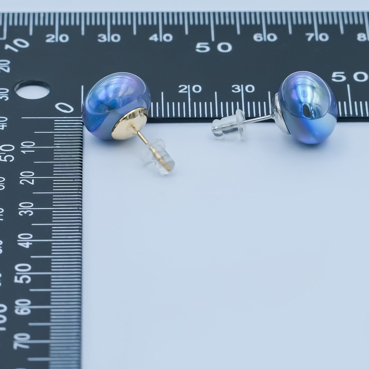 Blue Button Shell Pearl Stud Earrings in Gold & Silver | AD1264 AD1270 - DLUXCA