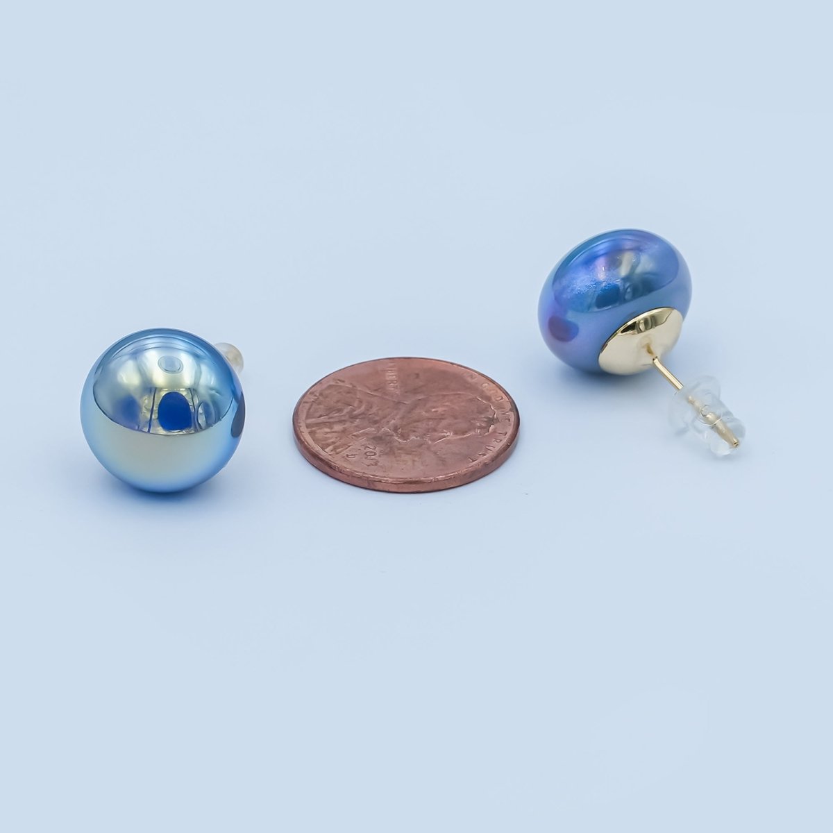 Blue Button Shell Pearl Stud Earrings in Gold & Silver | AD1264 AD1270 - DLUXCA