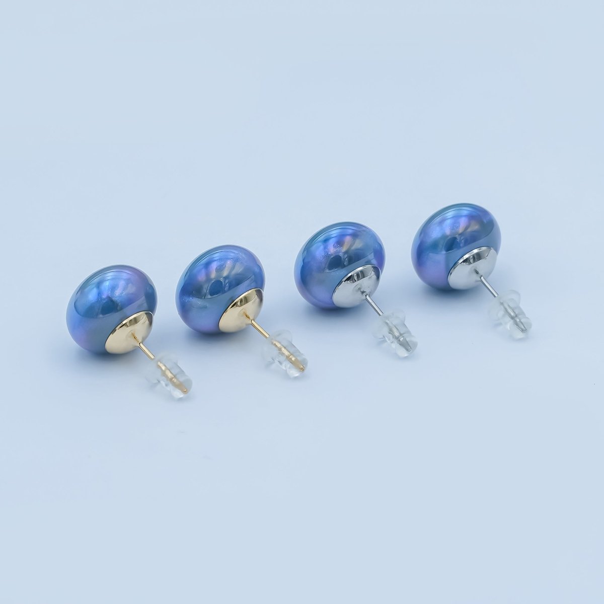 Blue Button Shell Pearl Stud Earrings in Gold & Silver | AD1264 AD1270 - DLUXCA