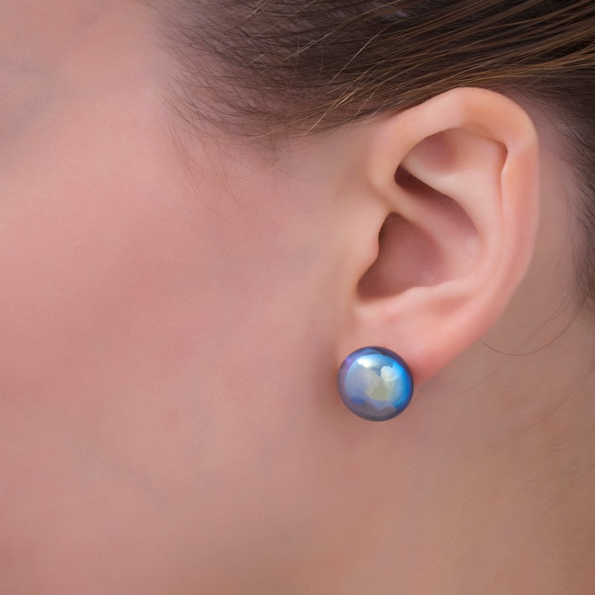 Blue Button Shell Pearl Stud Earrings in Gold & Silver | AD1264 AD1270 - DLUXCA