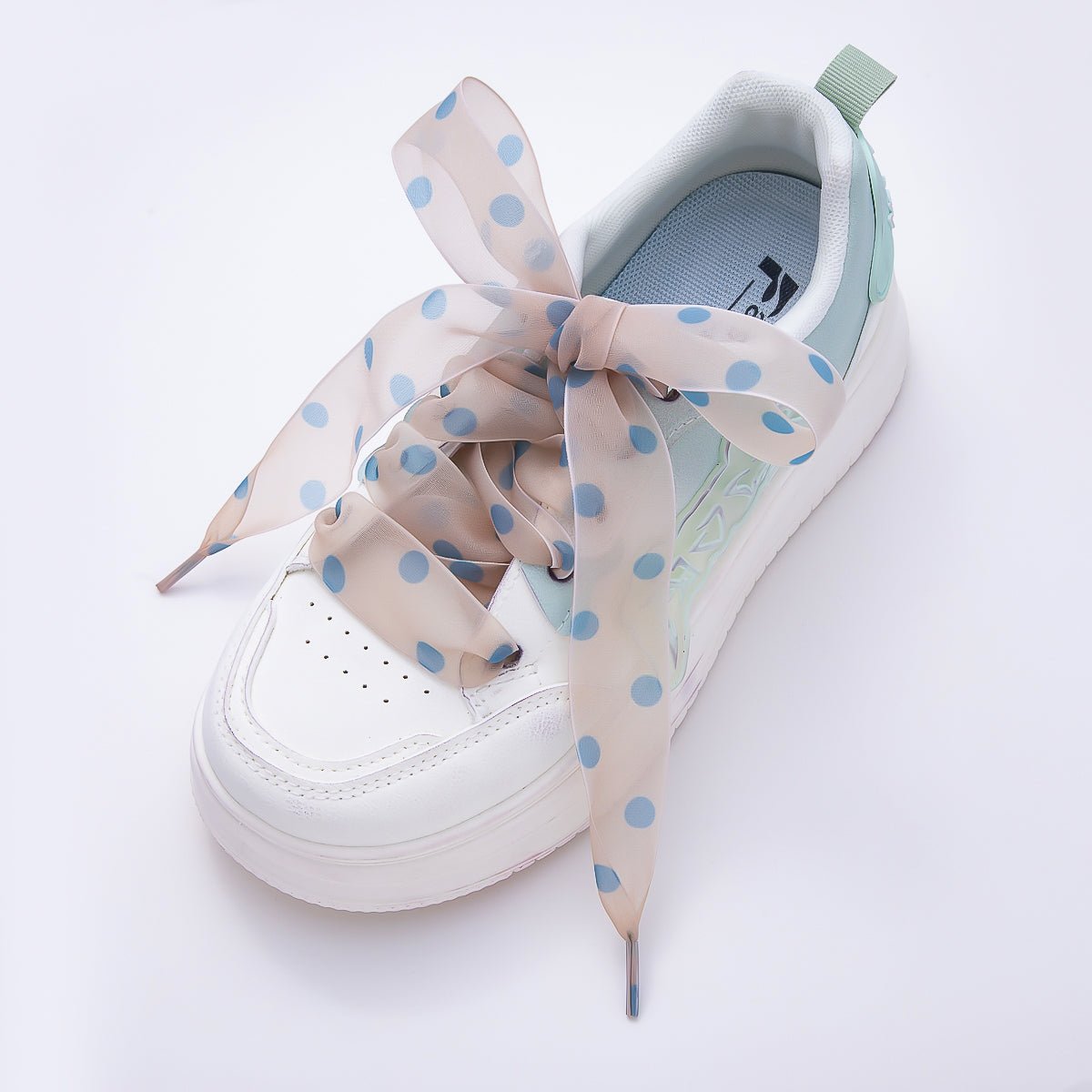 Blue Polka Dotted 55 Inch Sheer Chiffon Fabric Ribbon Shoelace Accessories | WB-00354 ~ WB-00358 - DLUXCA