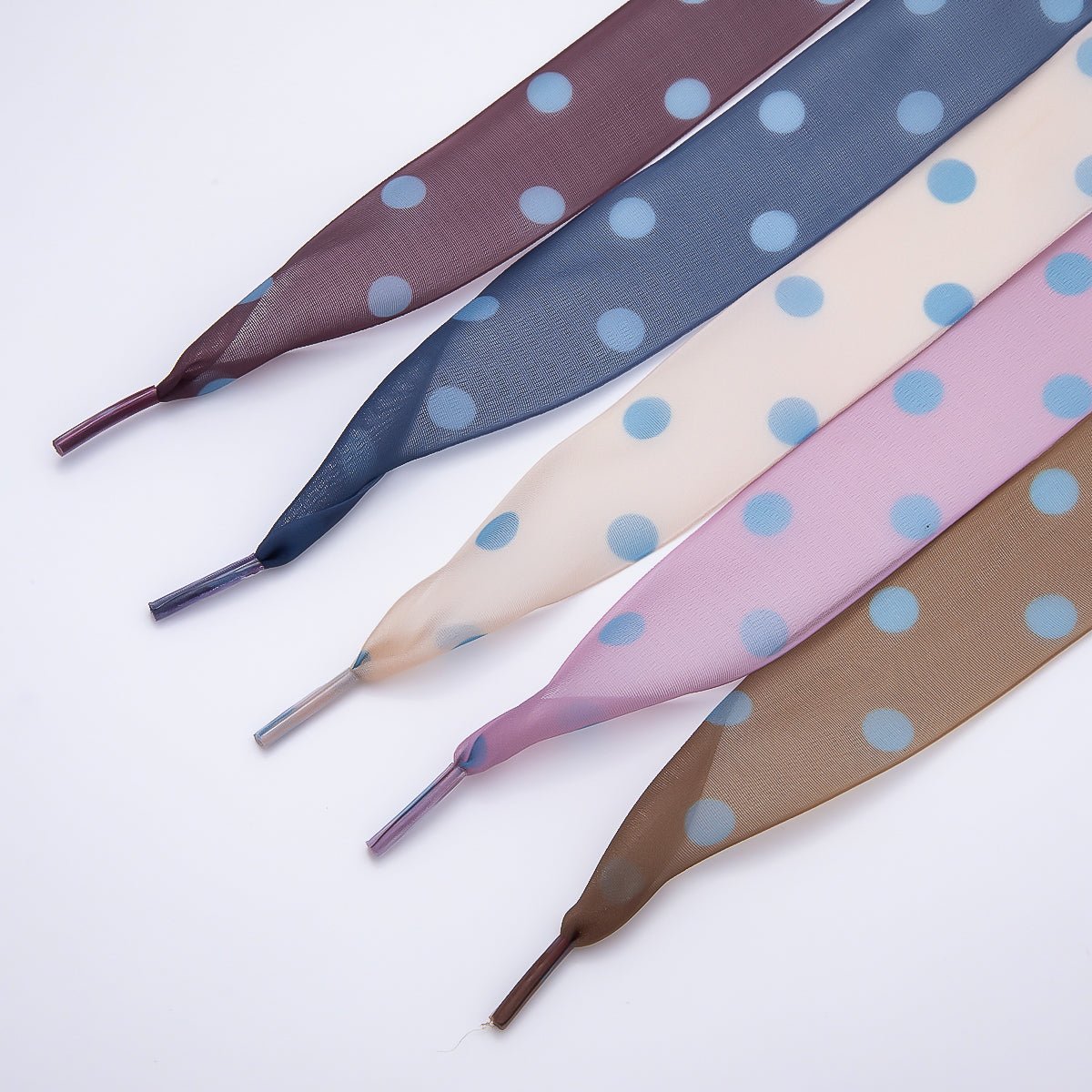 Blue Polka Dotted 55 Inch Sheer Chiffon Fabric Ribbon Shoelace Accessories | WB-00354 ~ WB-00358 - DLUXCA