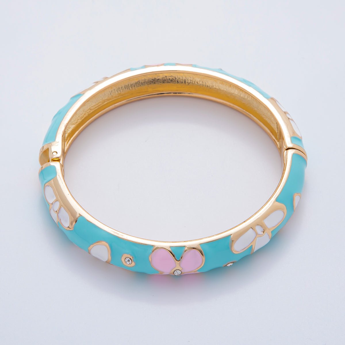 Bold Gold Filled Enamel Daisy Flower Round Bangle Bracelet | WA3371 - WA3378 - DLUXCA