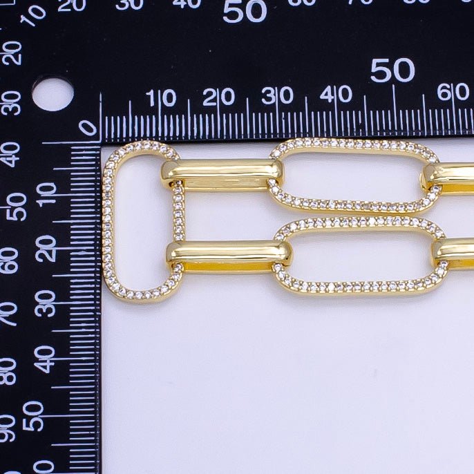 Bold Gold Micro Pave Paperclip Chain by Meter, CZ Specialty Link Chain Necklace by Meter, For Fashion Jewelry Making, 24K Gold Filled UNIQUE PAPER CLIP For Necklace Bracelet Anklet Supply Component | WA - 1419 Clearance Pricing - DLUXCA