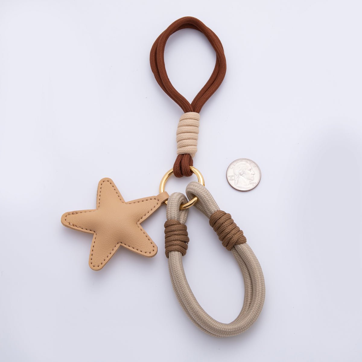 Brown Leather Shooting Star Keychain Handmade Bag Charm Cute Leather Backpack Accessory WB - 00108 - DLUXCA