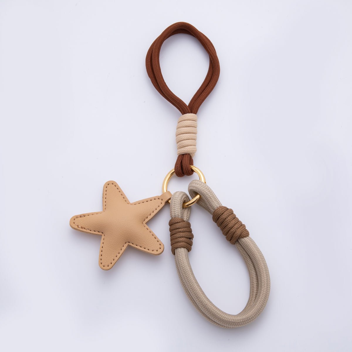 Brown Leather Shooting Star Keychain Handmade Bag Charm Cute Leather Backpack Accessory WB - 00108 - DLUXCA