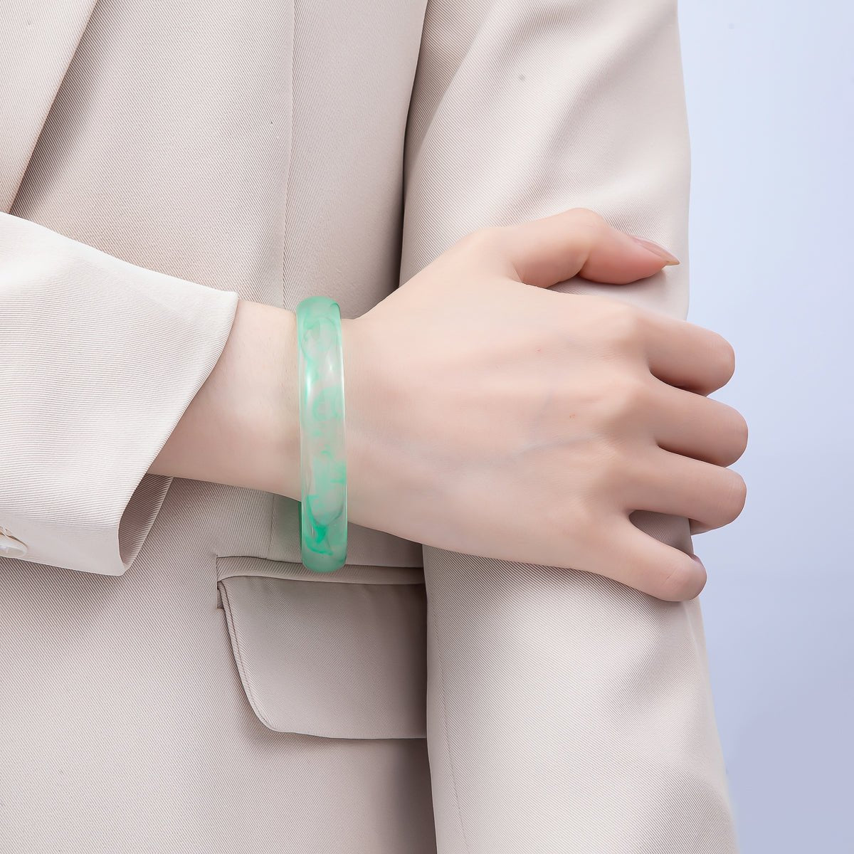 Brown, White, Red, Cream, Blue, Pink, Green, Teal Marble Thin Acrylic Resin Bangle Bracelet | WA - 04423 ~ WA - 04430 - DLUXCA