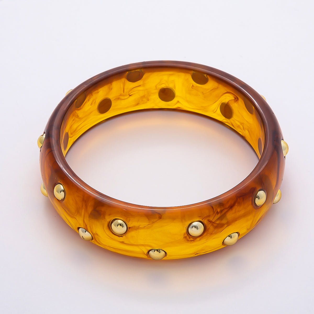 Brown, White, Red, Orange, Blue, Pink, Green, Teal Round Dotted Wide Acrylic Resin Bangle Bracelet | WA - 04431 ~ WA - 04438 - DLUXCA