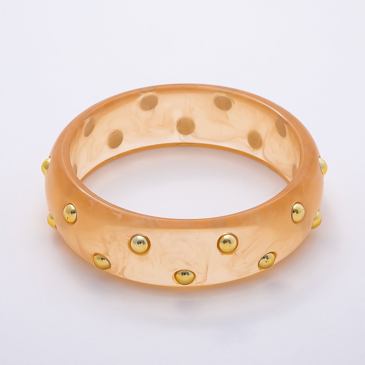Brown, White, Red, Orange, Blue, Pink, Green, Teal Round Dotted Wide Acrylic Resin Bangle Bracelet | WA - 04431 ~ WA - 04438 - DLUXCA