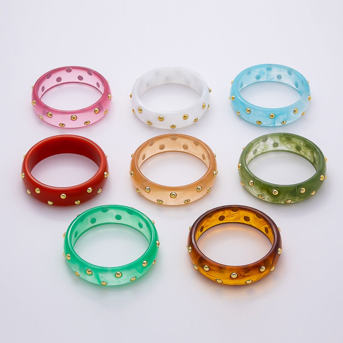 Brown, White, Red, Orange, Blue, Pink, Green, Teal Round Dotted Wide Acrylic Resin Bangle Bracelet | WA - 04431 ~ WA - 04438 - DLUXCA